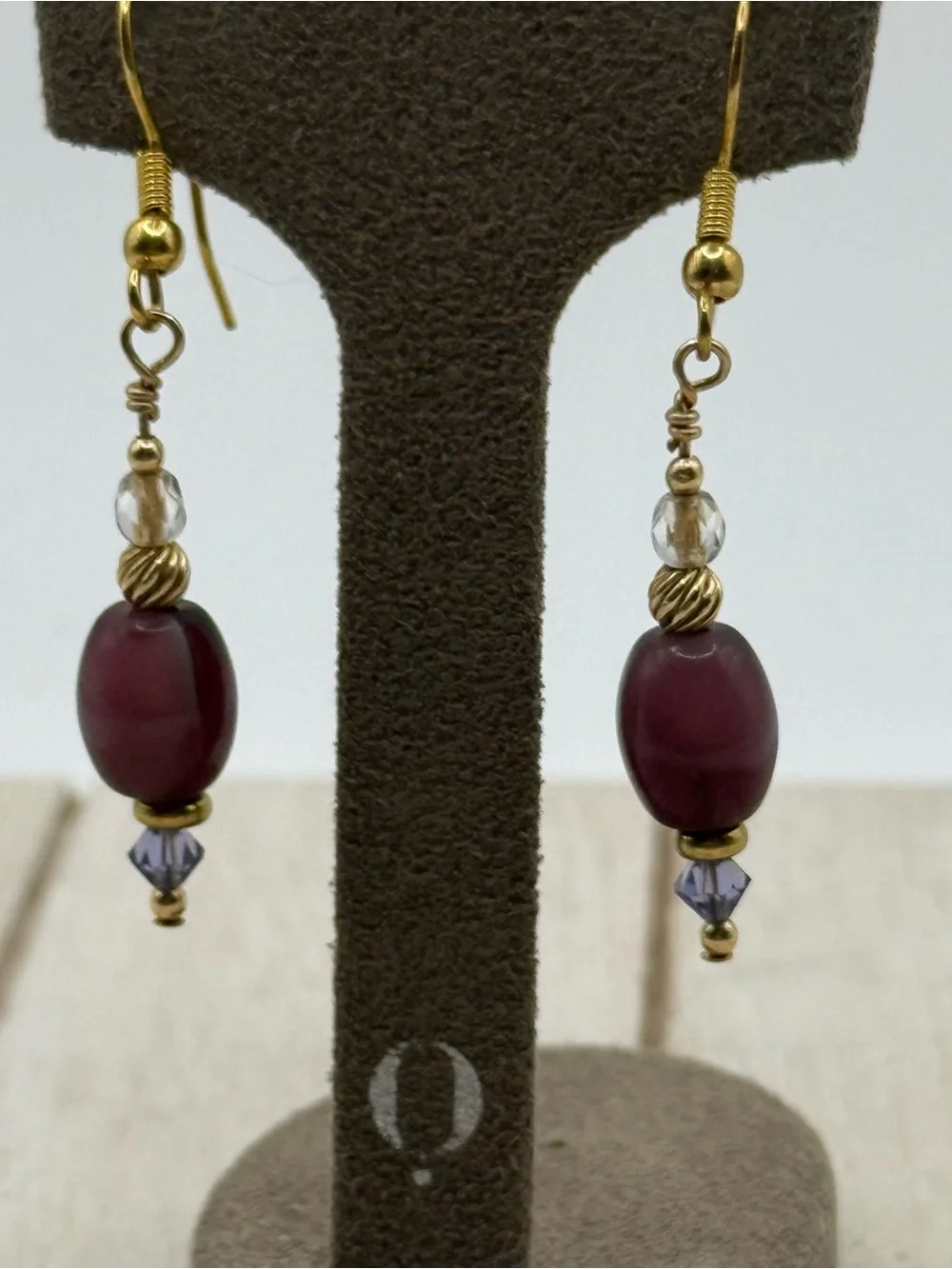 Gold-Tone Earrings with Deep purple Beads